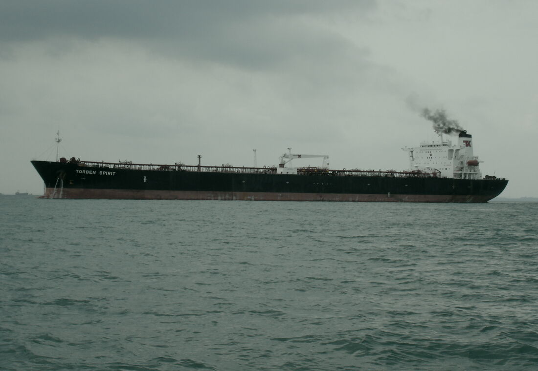 A vessel at anchorage off Singapore